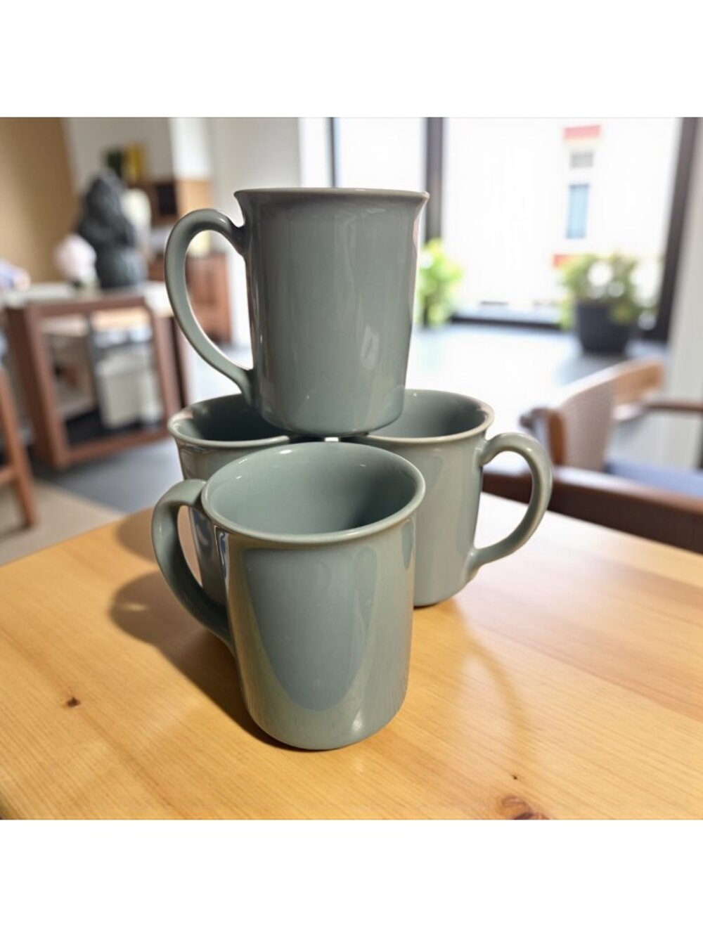 Corning NY USA Coffee Mugs Set Of 4 Solid Blue Lily Stoneware  Vintage